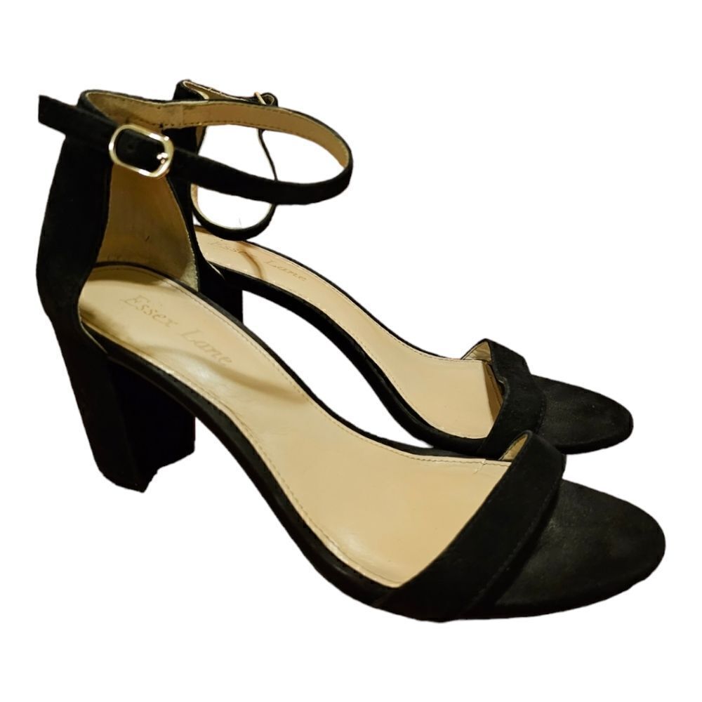ESSEX LANE "Moira 2" Black Suede Block Heel‎ Sandals - Size 8